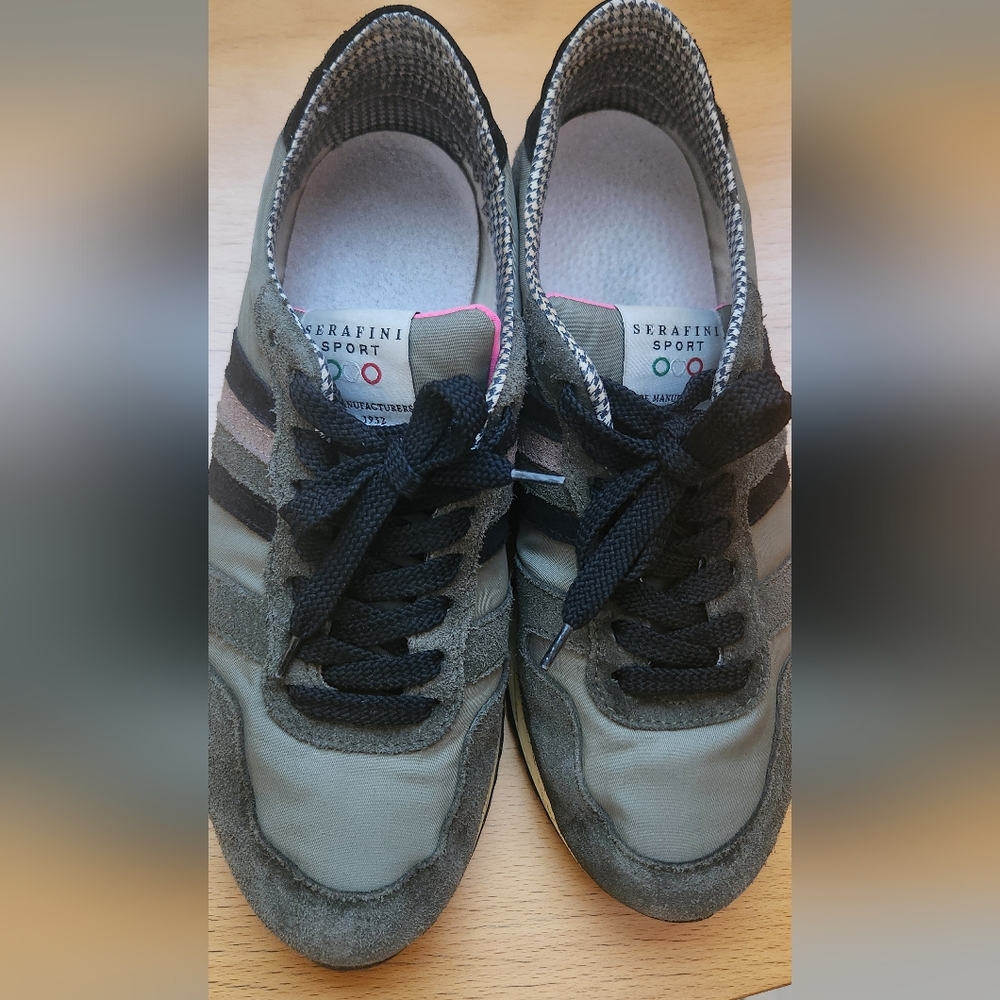 SERAFINI SPORT women's ITALIAN green/black suede sneakers in size 38